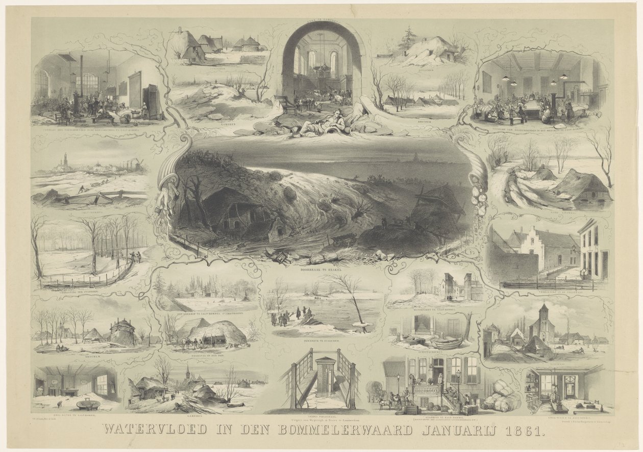 1861 年 1 月 Bommelerwaard 的洪水（标题见实物） 作者 卡雷尔·克里斯蒂安·安东尼·拉斯特