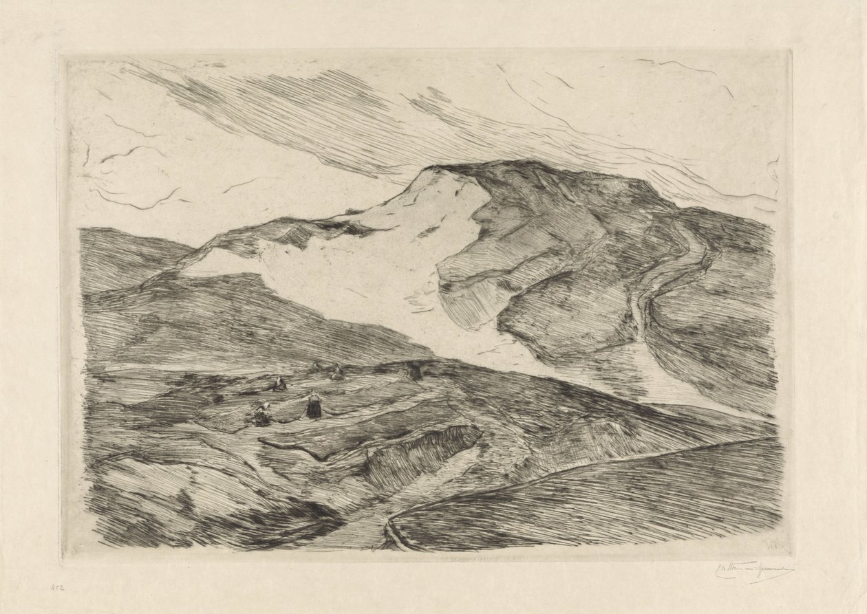 妇女撒网的沙丘景观 作者 Carel Nicolaas Storm van 的 Gravesande （有艺术家签名）