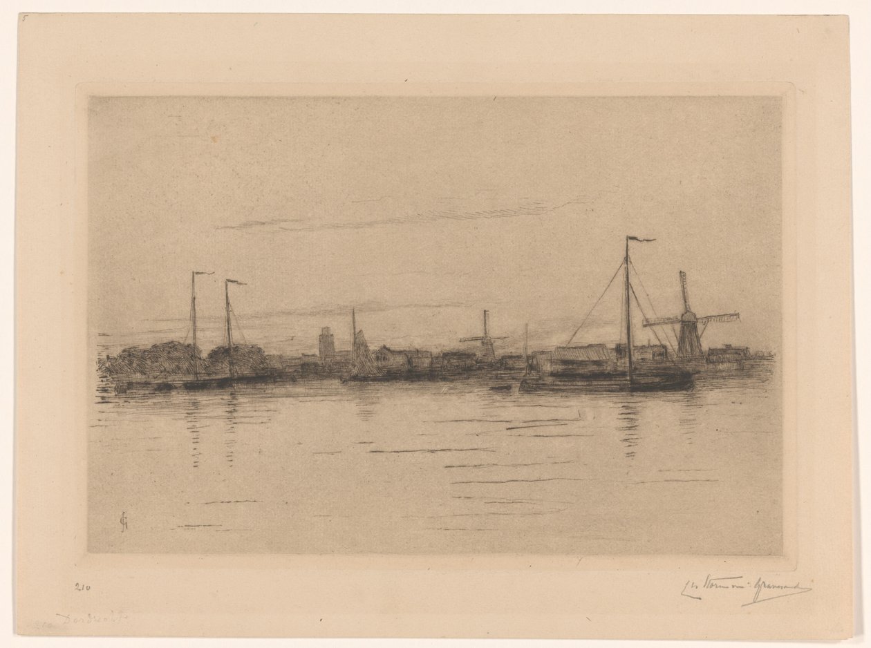 多德雷赫特风景 作者 Carel Nicolaas Storm van 的 Gravesande （有艺术家签名）