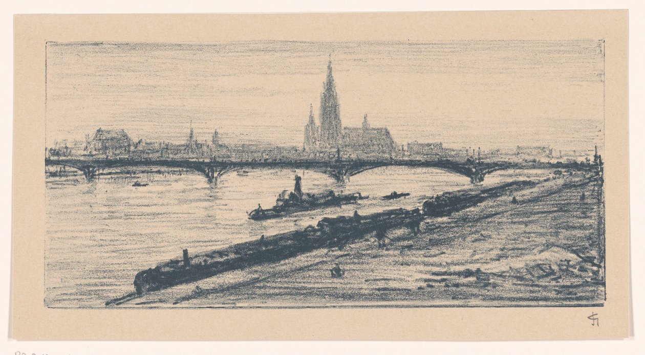 美因河畔法兰克福景观 作者 Carel Nicolaas Storm van 的 Gravesande （有艺术家签名）