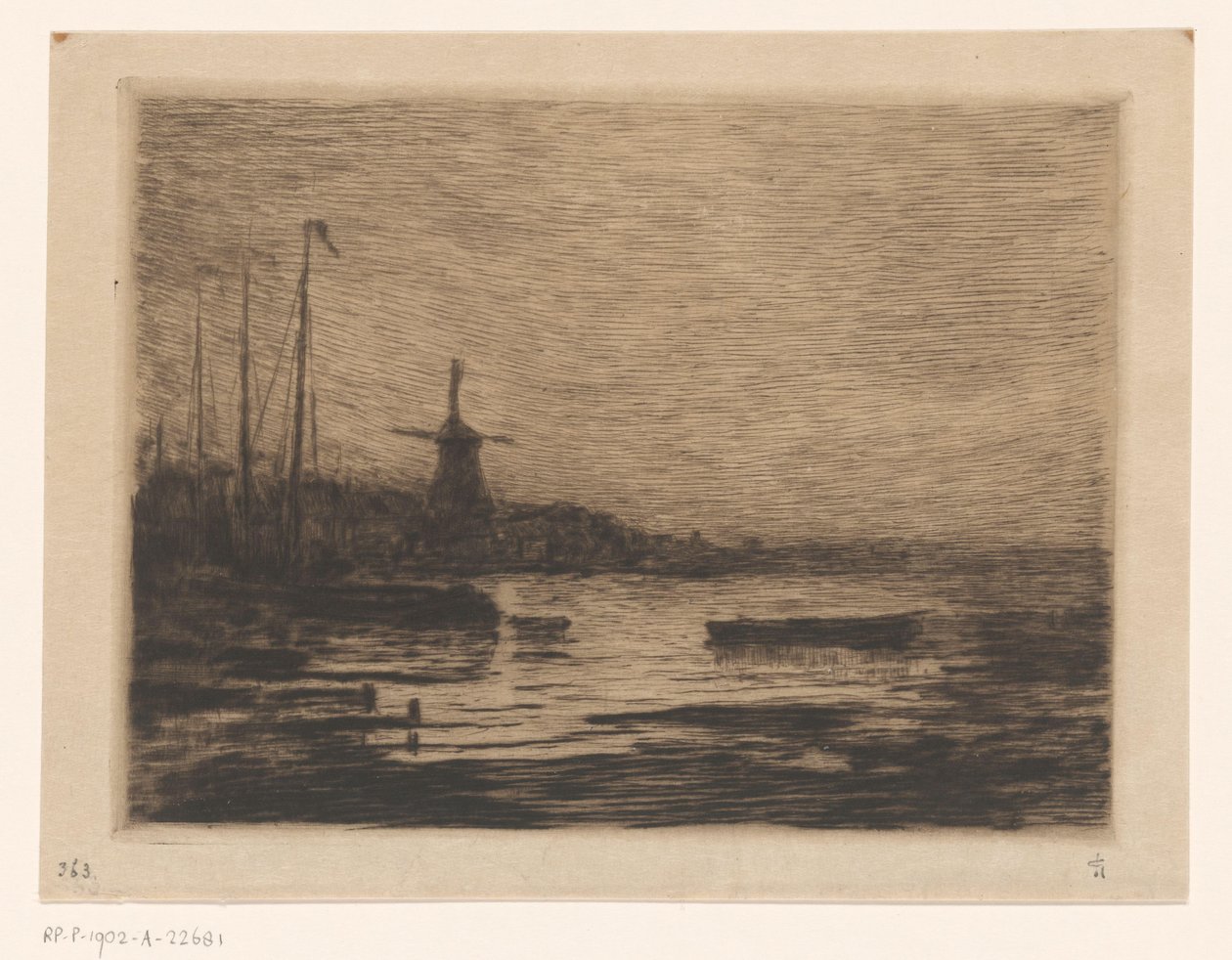 兹韦恩德雷赫特夜景 作者 Carel Nicolaas Storm van 的 Gravesande （有艺术家签名）