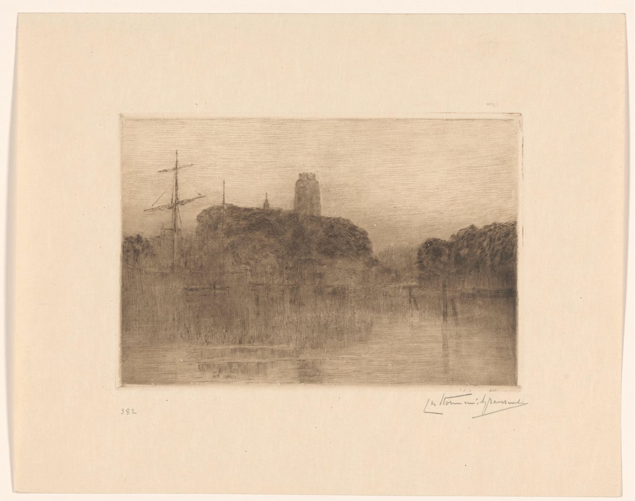 多德雷赫特 Nieuwe Haven 的夜景 作者 Carel Nicolaas Storm van 的 Gravesande （有艺术家签名）