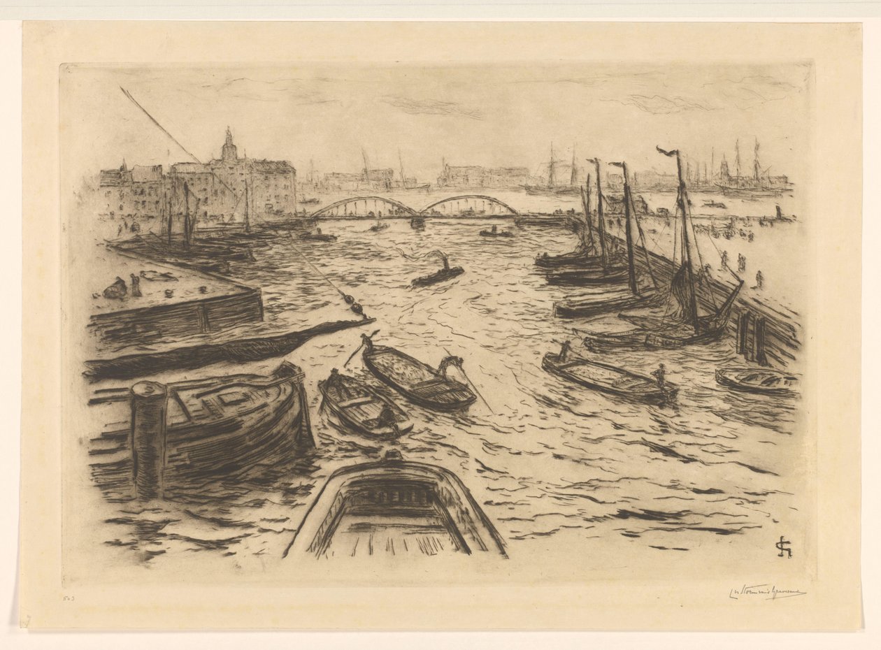 端口视图 作者 Carel Nicolaas Storm van 的 Gravesande （有艺术家签名）