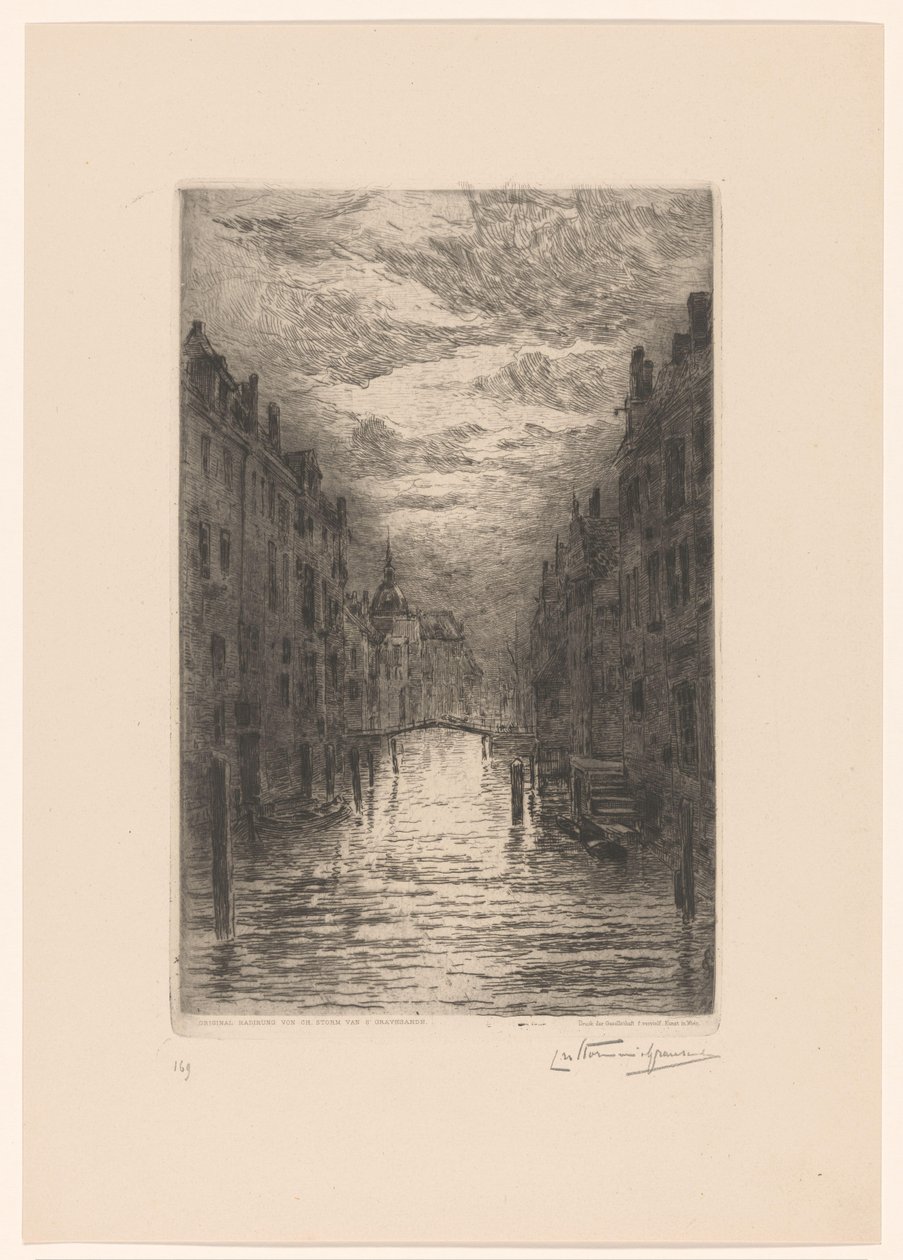 运河在多德雷赫特晚上 多德雷赫特。 Canal, effet de soir（原标题） 作者 Carel Nicolaas Storm van 的 Gravesande （有艺术家签名）