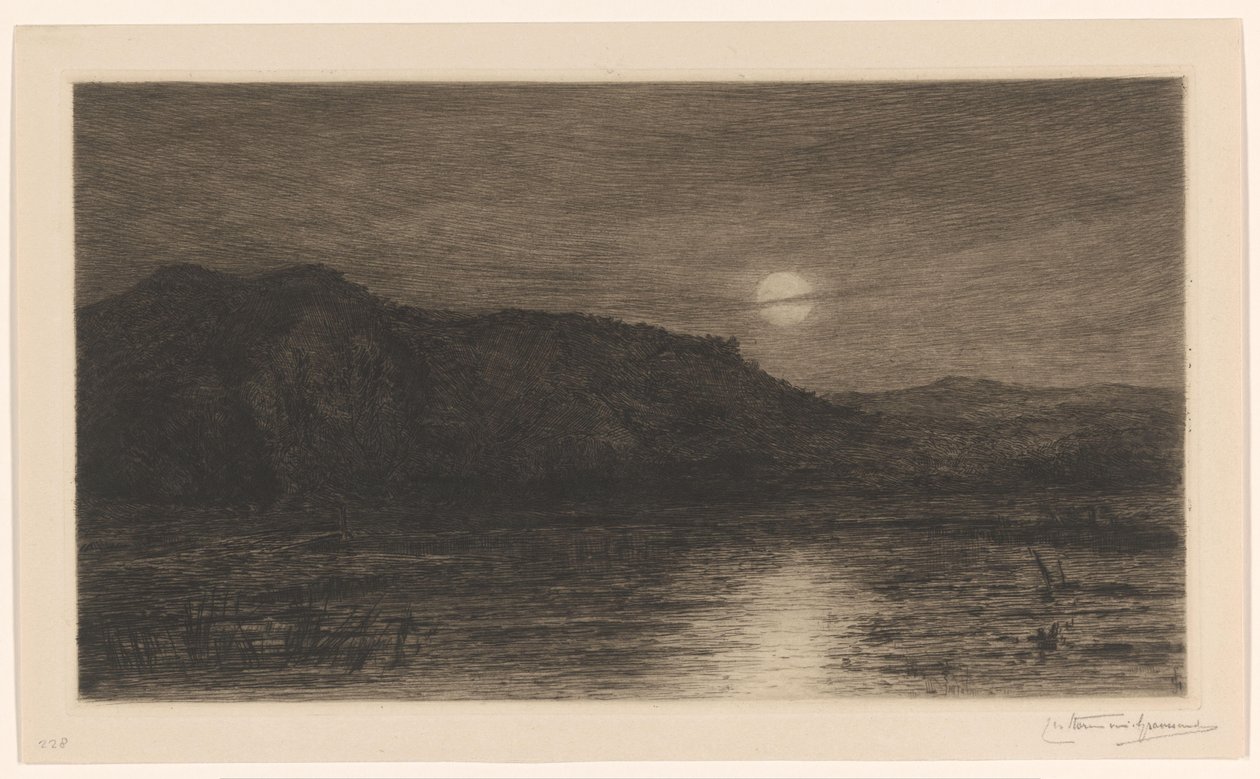 卡布雷拉别墅月光下的风景 作者 Carel Nicolaas Storm van 的 Gravesande （有艺术家签名）