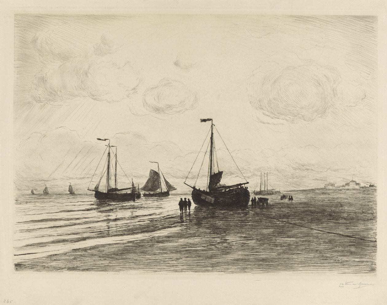 卡特维克附近的海滩 作者 Carel Nicolaas Storm van 的 Gravesande （有艺术家签名）