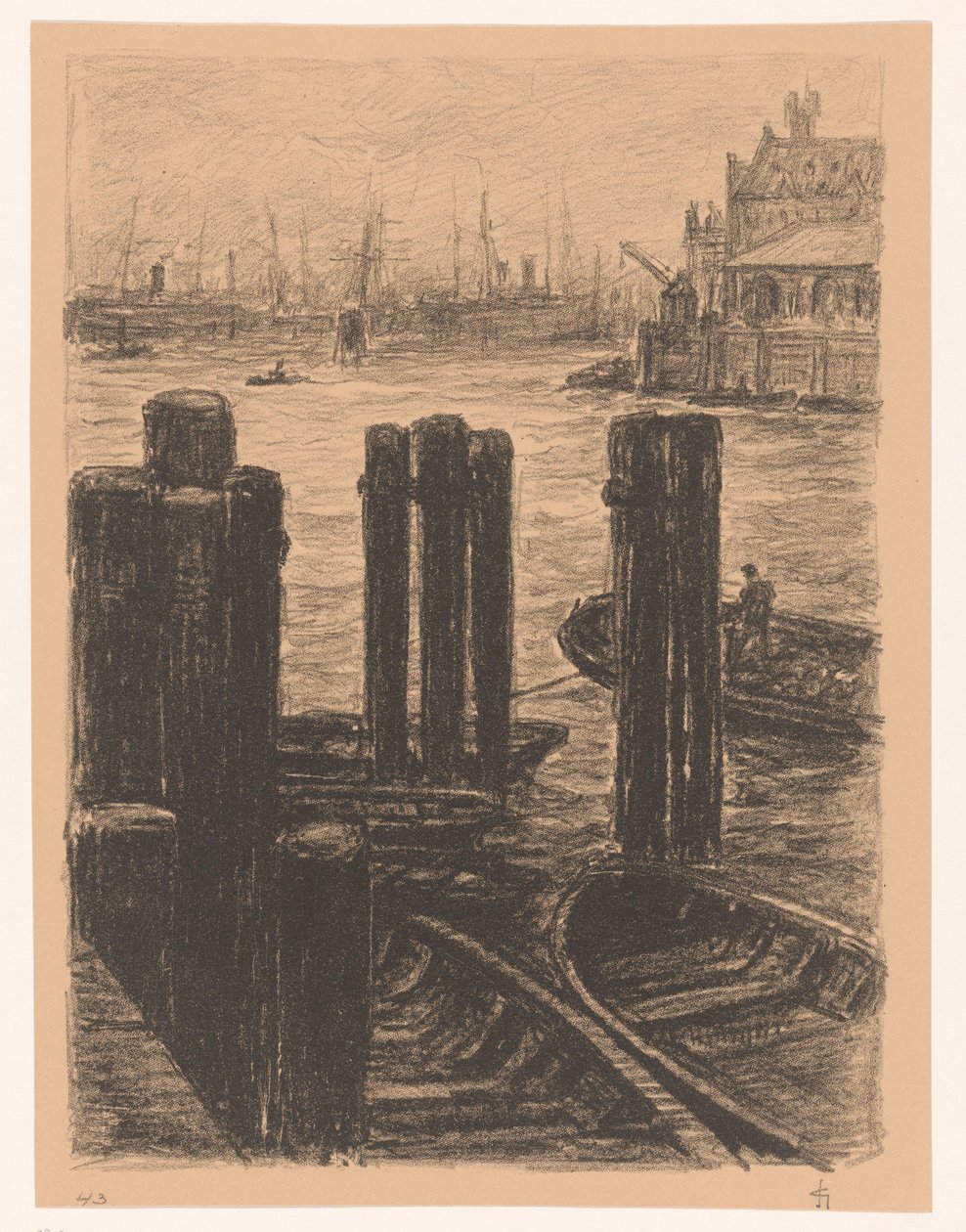 汉堡港口打桩 作者 Carel Nicolaas Storm van 的 Gravesande （有艺术家签名）