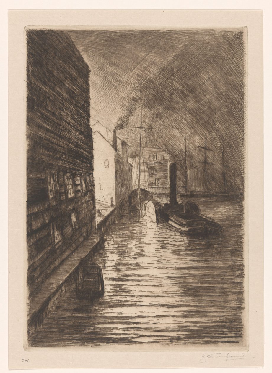 法拉盛造船厂夜景 作者 Carel Nicolaas Storm van 的 Gravesande （有艺术家签名）