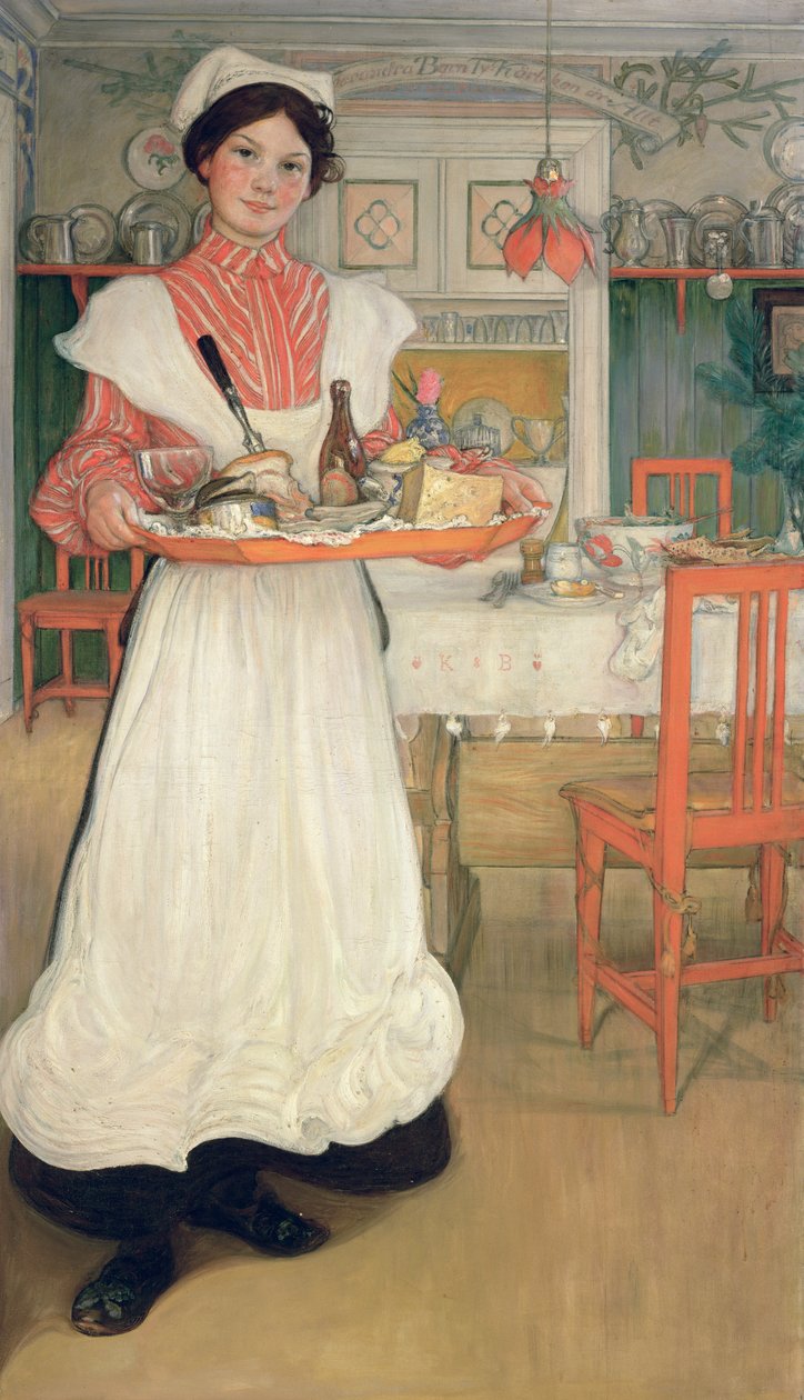 Martina在托盘上携带早餐，1904年 作者 卡尔·拉森