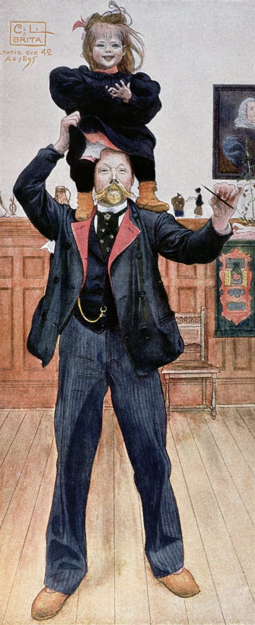 艺术家的自画像与他的女儿，Brita，1899年 作者 卡尔·拉森