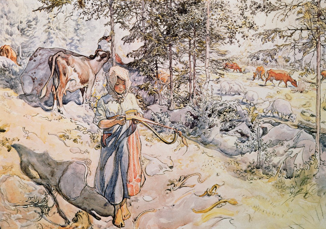 年轻女孩编织，1905年 作者 卡尔·拉森