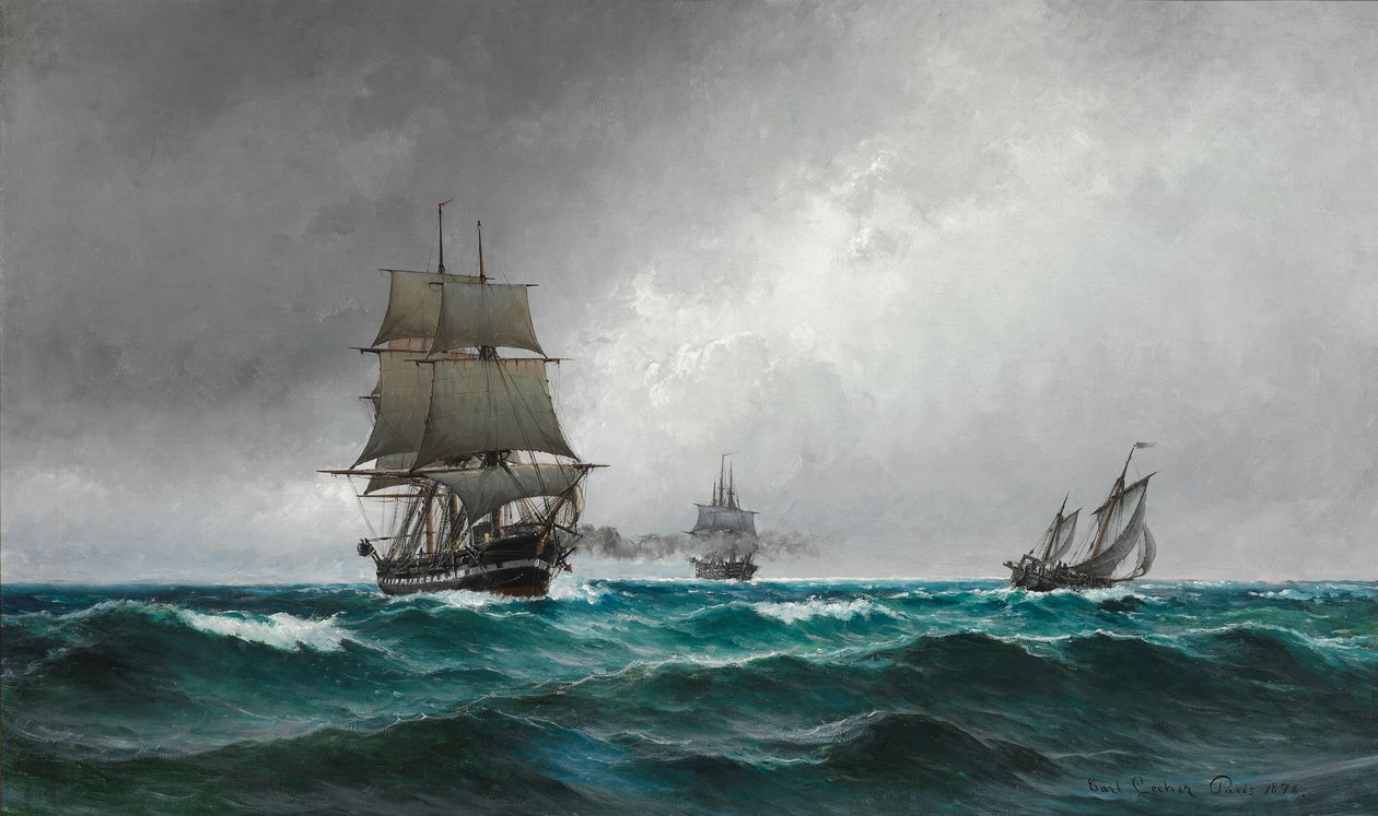 在北海安静的夜晚与护卫舰Jutland 作者 卡尔·路德维格·洛歇（Carl Ludvig Locher）