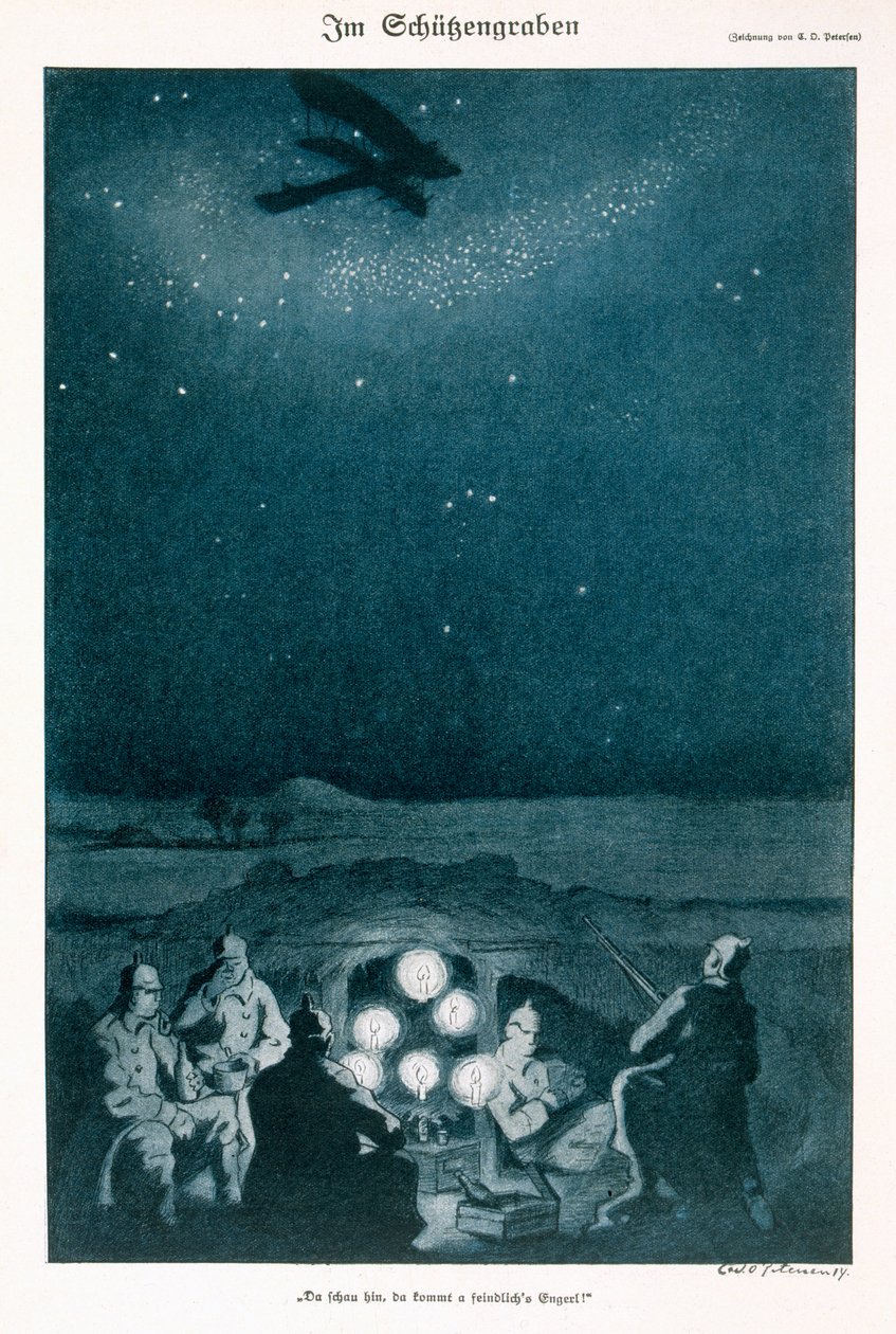 在Trenches中，来自德国杂志Simplicissimus的插图，c.1915 作者 卡尔·奥洛夫·彼得森