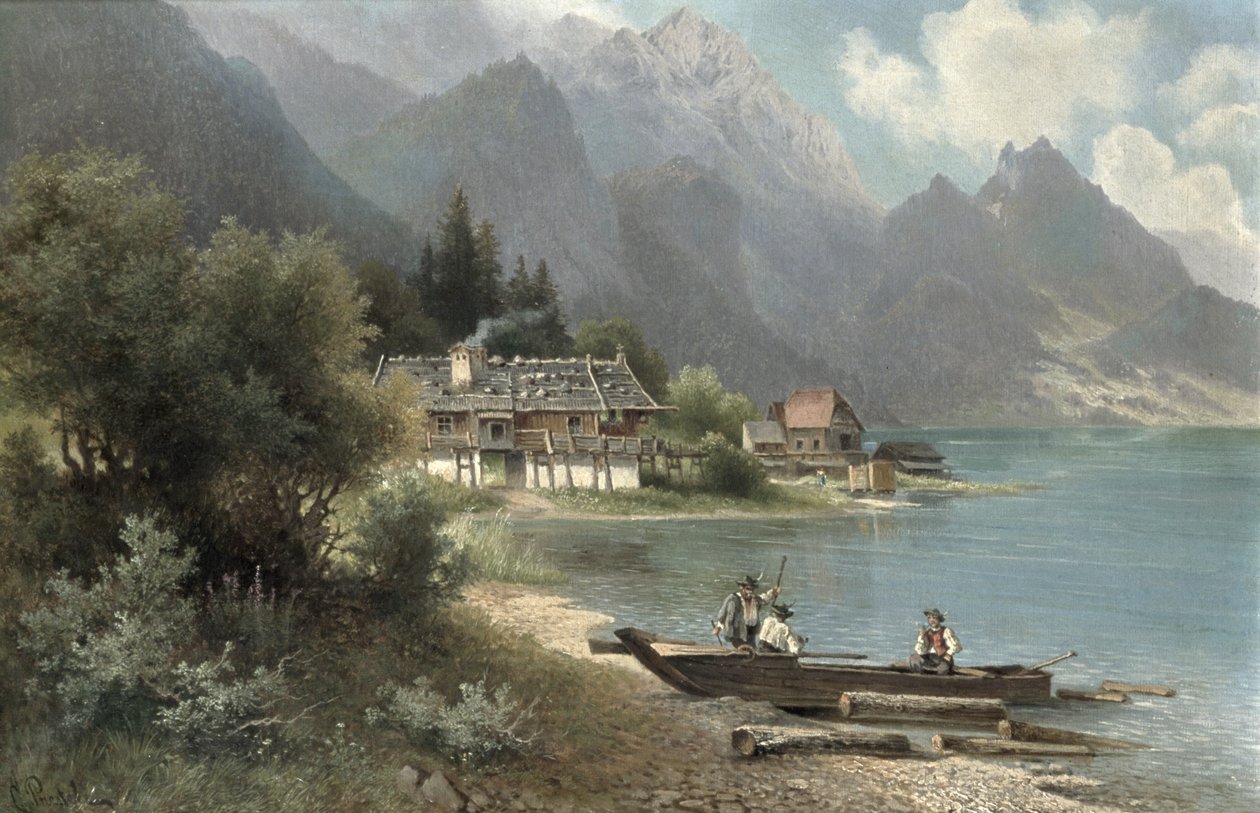 在湖Kochelsee，巴伐利亚的风景 作者 卡尔·普雷斯特尔
