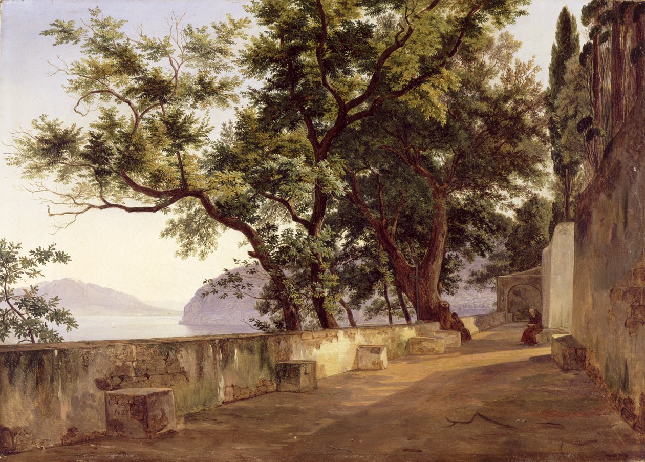 Capuchin Friars的庭院，在索伦托附近，1827年 作者 卡尔·威廉·格茨洛夫