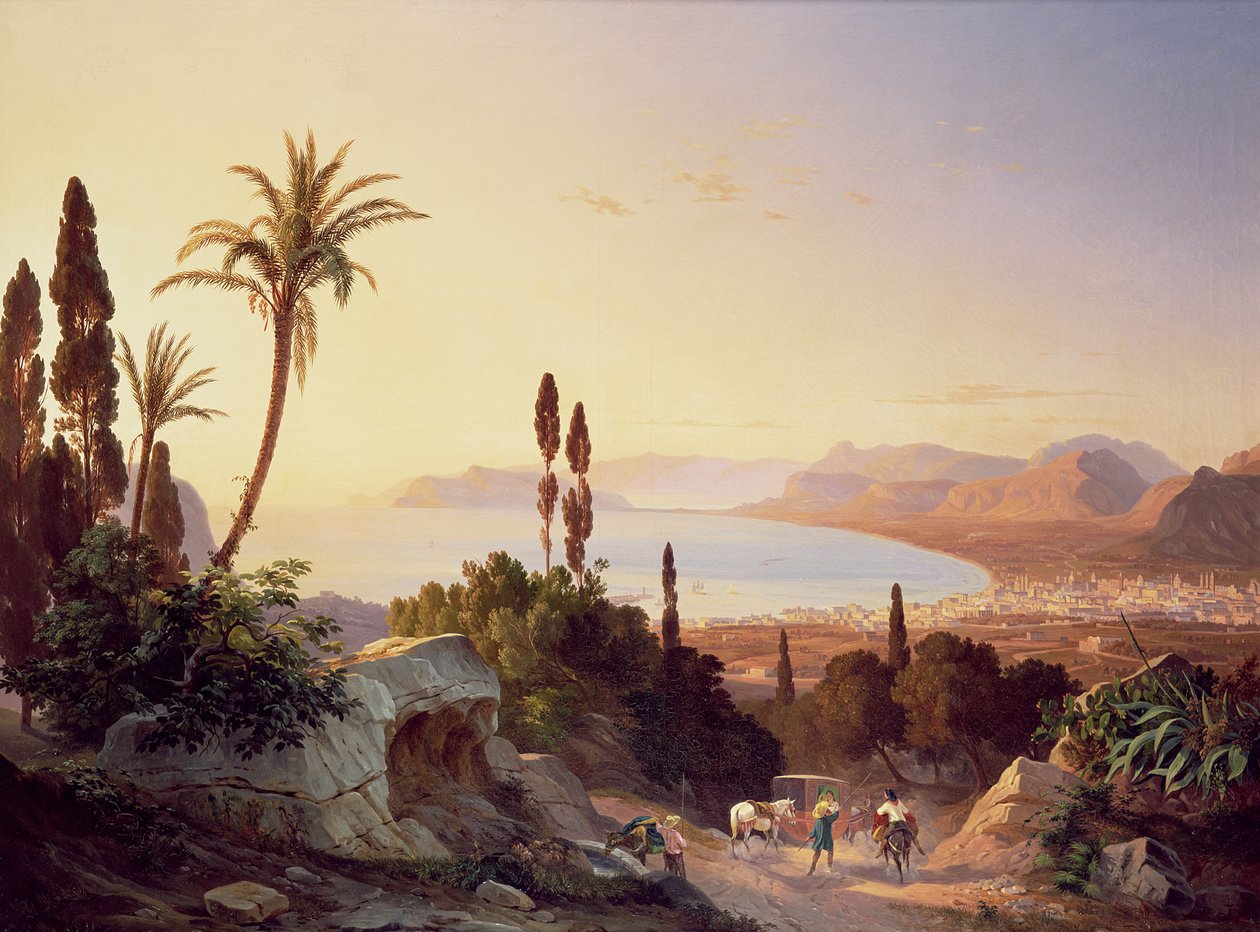 巴勒莫湾，望向Cape Zafferano，c.1845 作者 卡尔·威廉·格茨洛夫