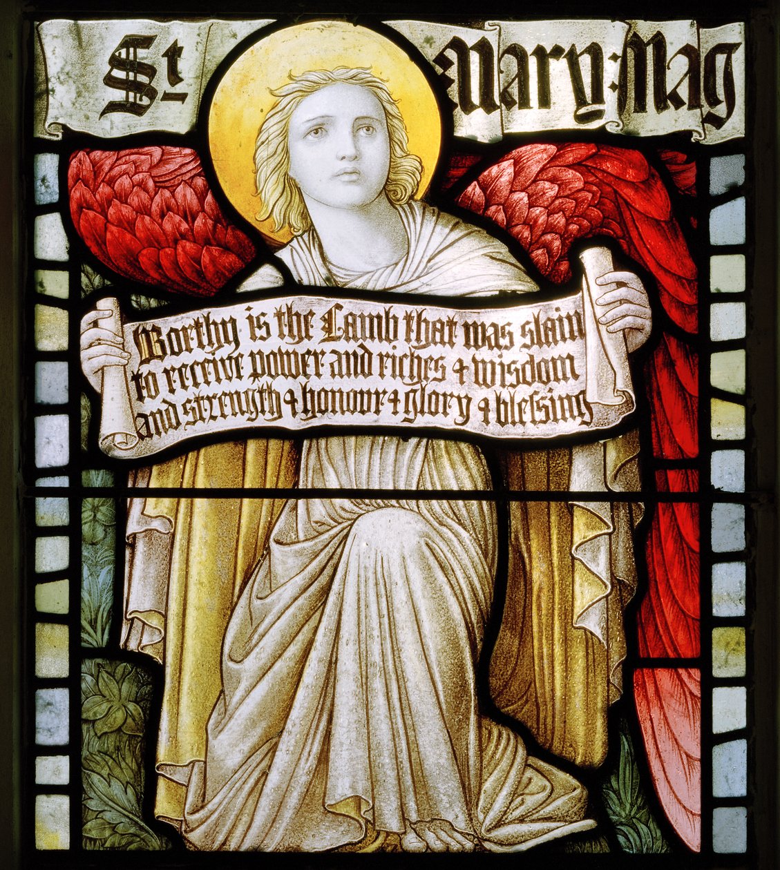 Betws Bledrws，St Bledrws，Shrigley＆Hunt（1873-1982），Carl Almquist，Angel With Scroll，1886 作者 卡尔·阿尔姆奎斯特