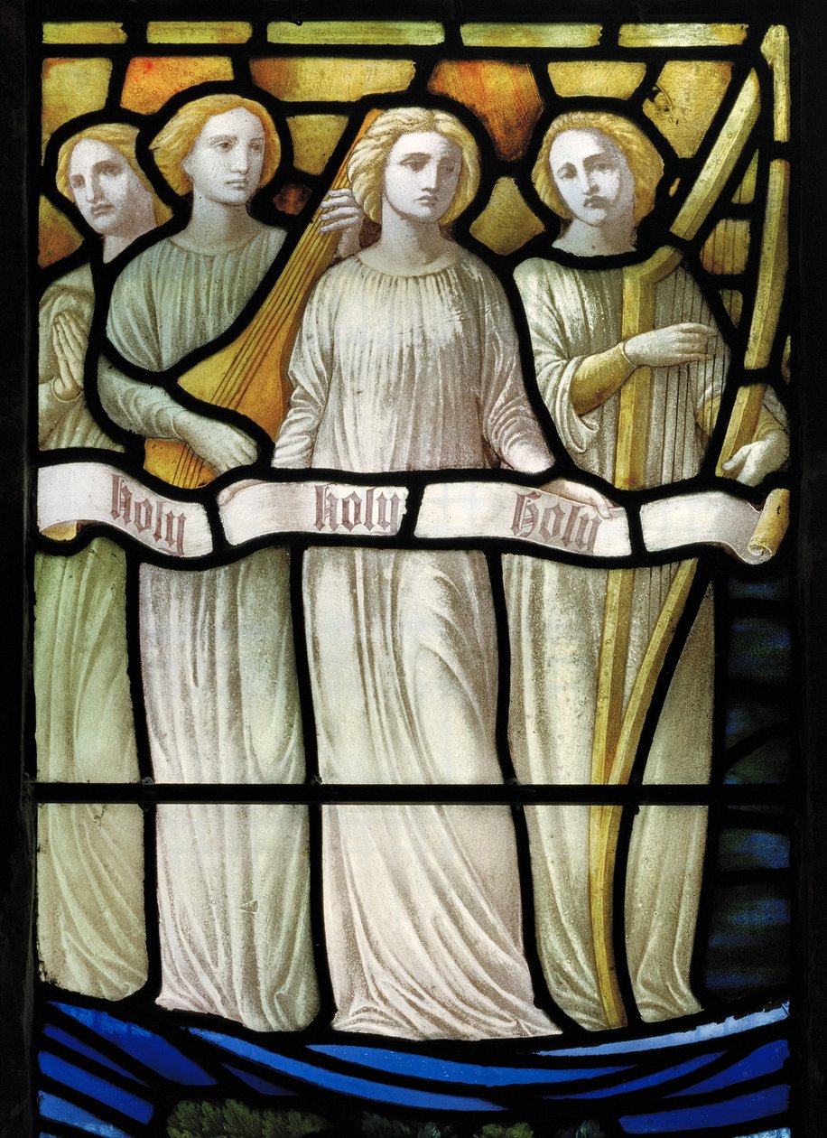 Grappenhall，St Wilfrids，Shrigley＆Hunt（1873-1982），Carl Almquist，The Worship of The Lamb，天使音乐家，1886 作者 卡尔·阿尔姆奎斯特