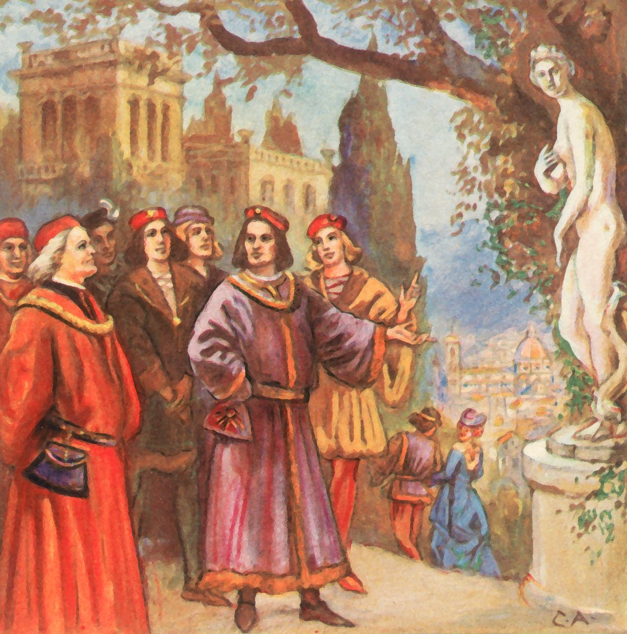 在美第奇宫廷（增强型彩色石版画） 作者 