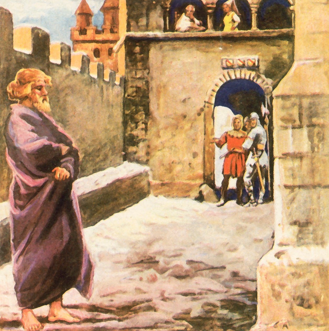 亨利四世皇帝在卡诺萨的忏悔游行（增强型彩色石版画） 作者 