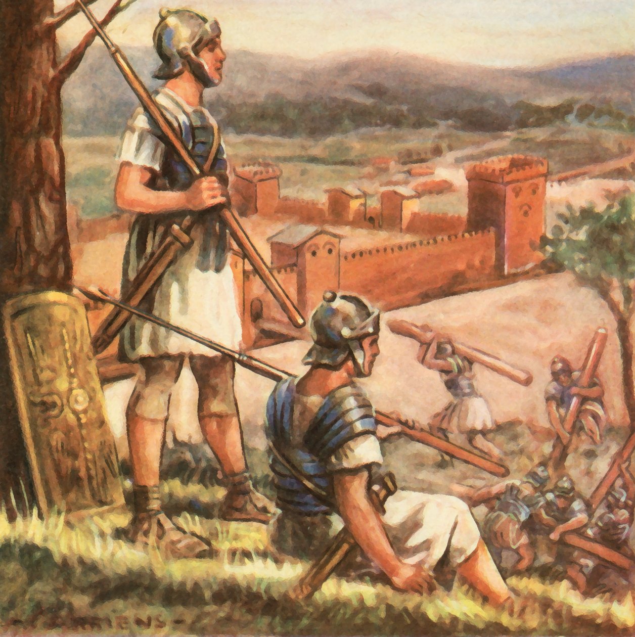 莱茵河畔的罗马堡垒（增强型彩色石版画） 作者 