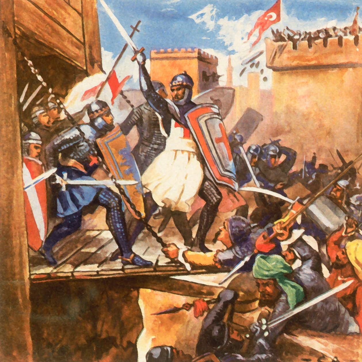 十字军进攻阿克（增强型彩色石版画） 作者 