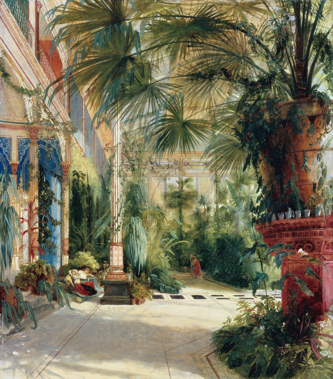 德语: Das Innere des Palmenhaus auf der Pfaueninsel 棕榈树之家的内部结构 作者 卡尔布莱臣