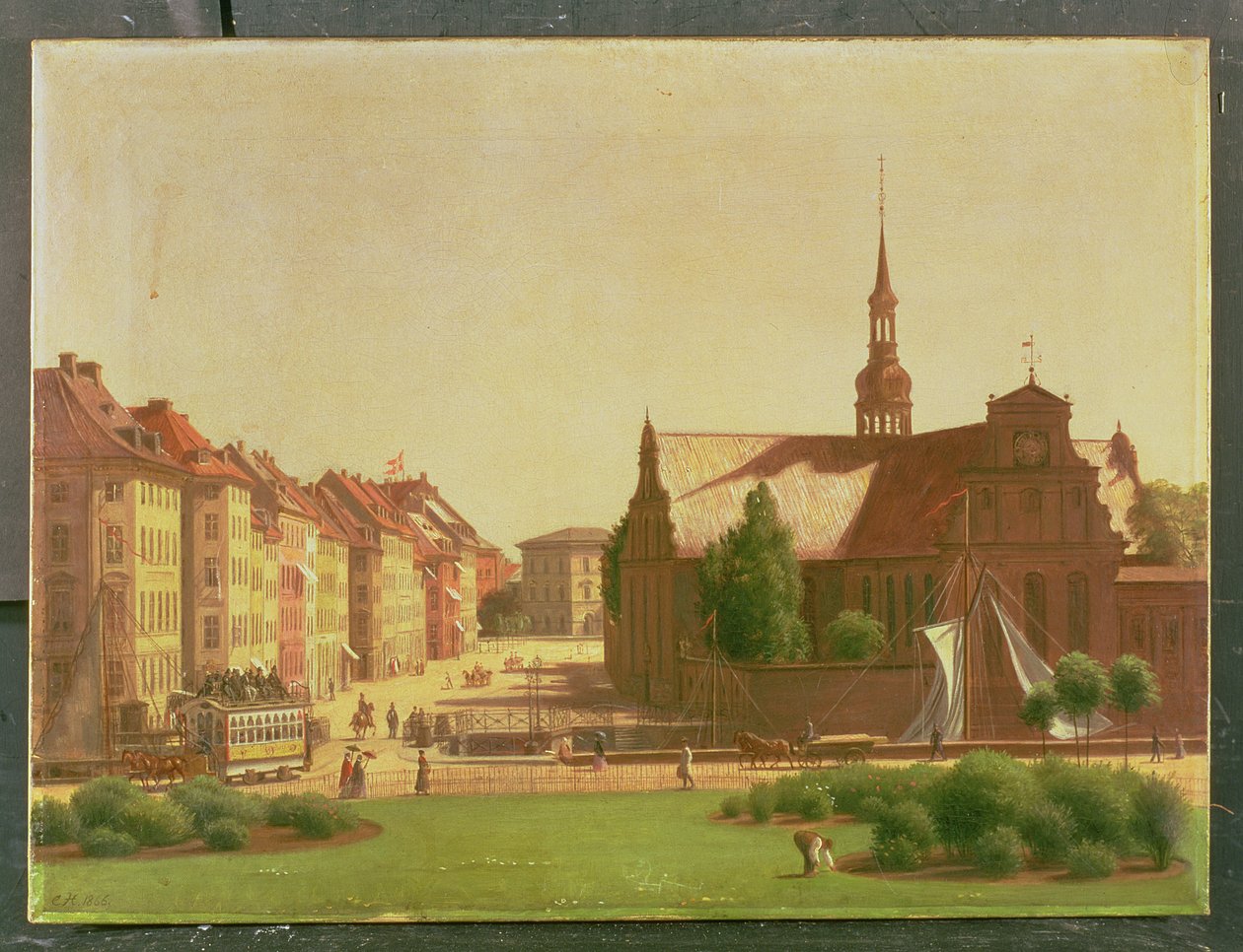 宫殿广场和霍尔曼斯·柯克（Holmens Kirke），从克里斯蒂安堡城堡的窗户看，哥本哈根，1866年 作者 卡尔·克里斯汀·康斯坦丁·汉森