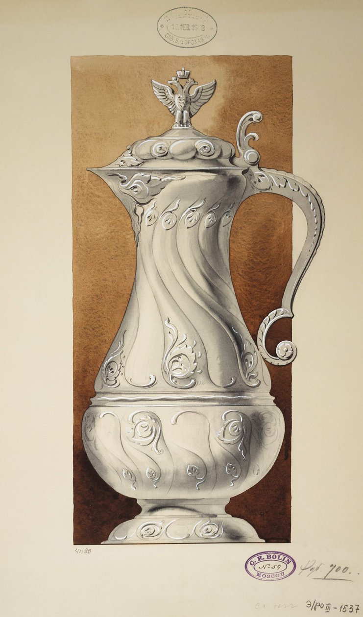 葡萄酒罐的设计。系列玛丽亚·帕夫洛夫娜公主的嫁妆，1907-1908年 作者 卡尔·爱德华·勃林公司
