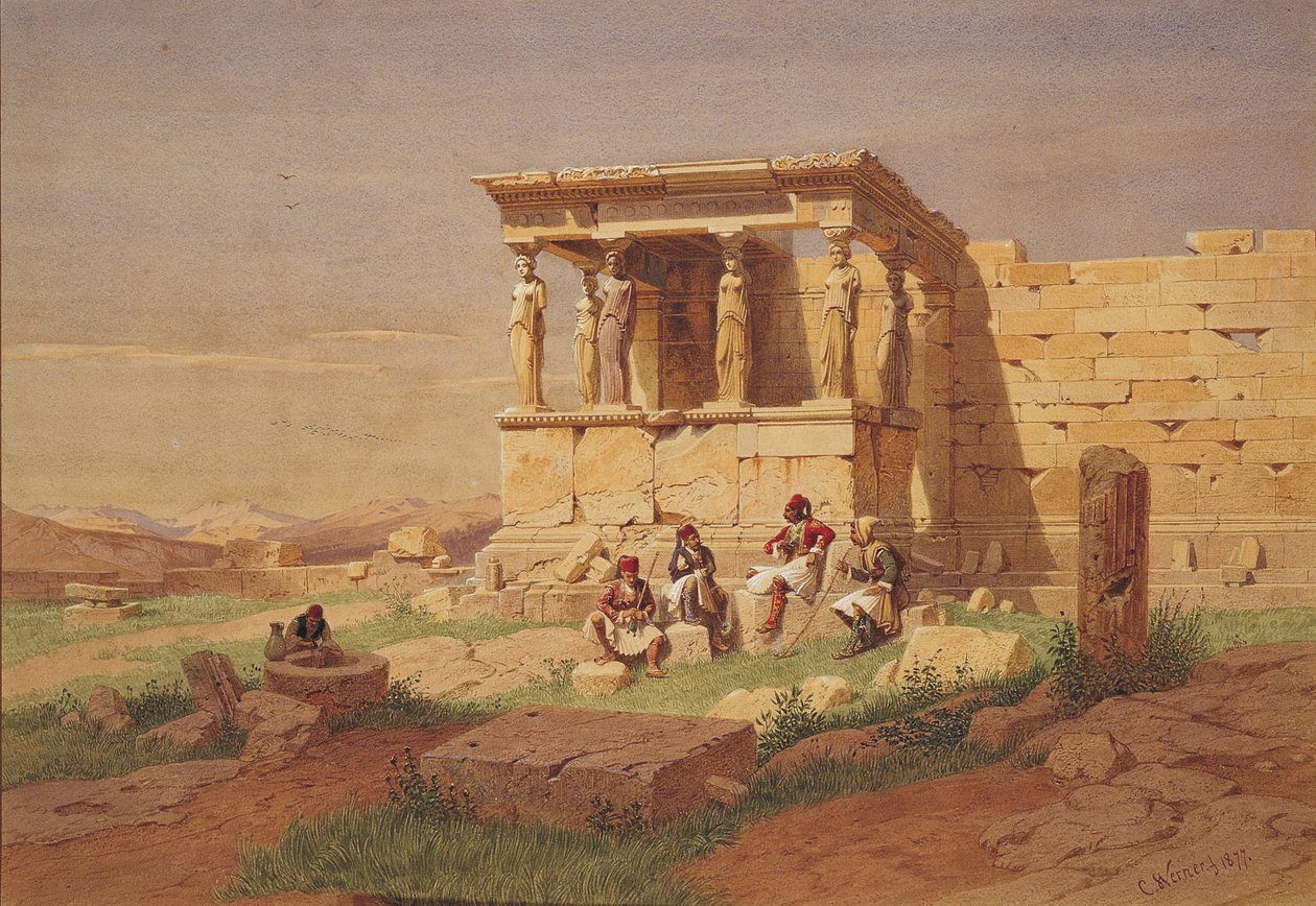Erechtheion。女像柱的门廊，1877年 作者 卡尔·弗里德里希·海因里希·维尔纳