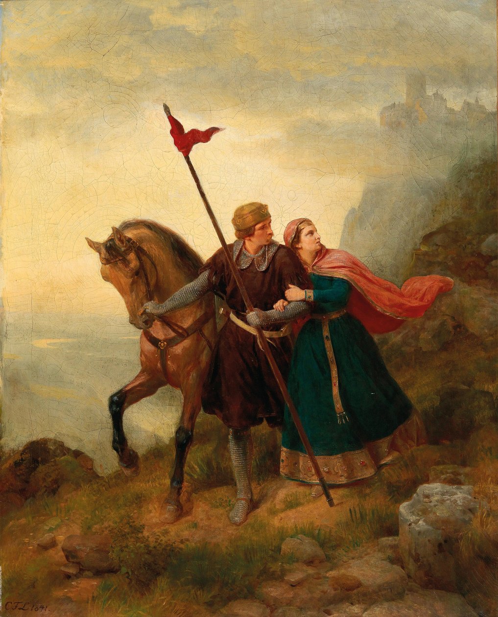 Walther和Hildegund Fleeing，1841年。 作者 卡尔·弗里德里希·莱辛