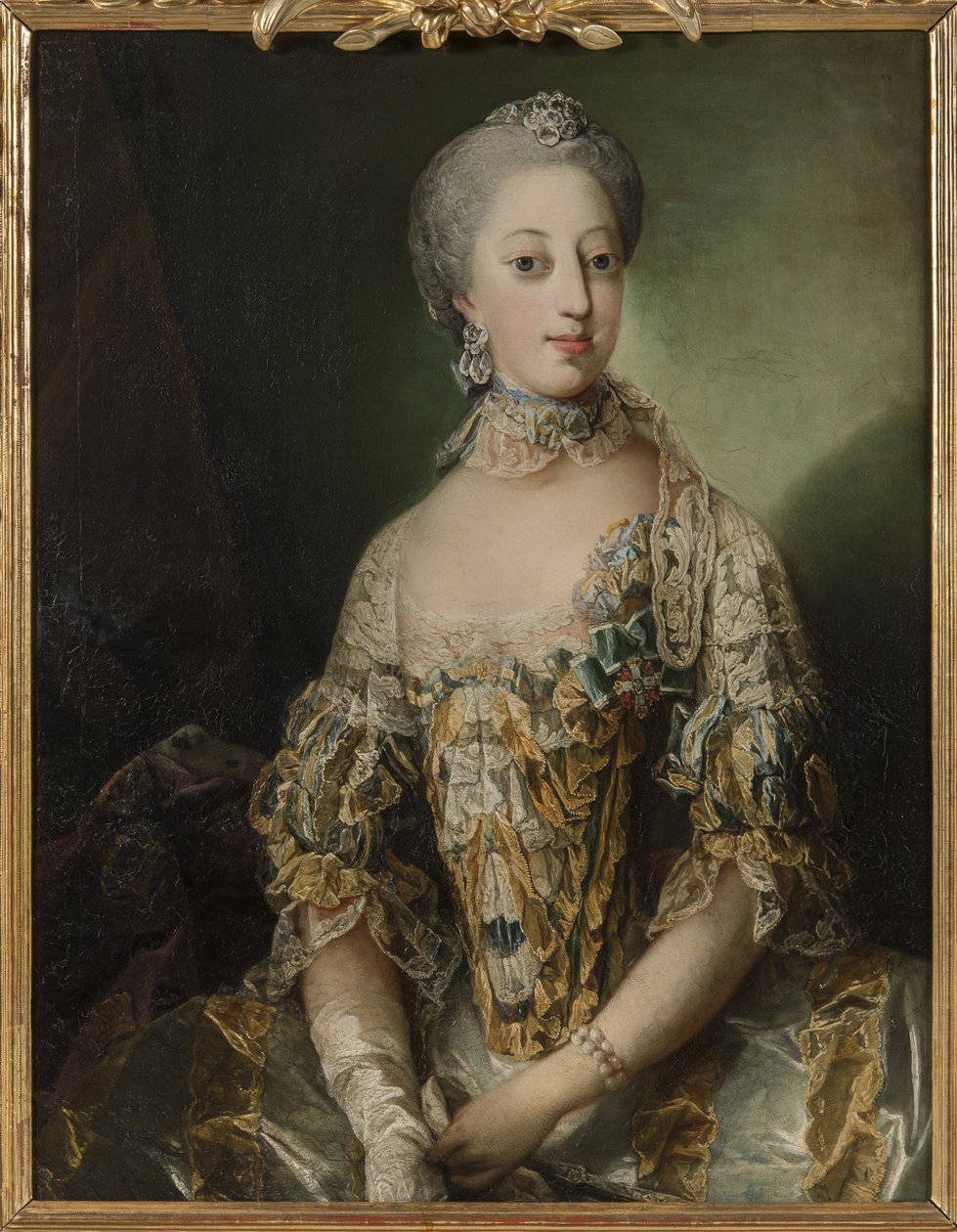 Sophie Madeleine de Danemark, reine de Suede - 丹麦的索菲亚·玛格达莱娜 (1746-1813) 的肖像，瑞典女王，皮洛·卡尔·古斯塔夫 (1711-1793)。 布面油画 作者 卡尔·古斯塔夫·皮洛