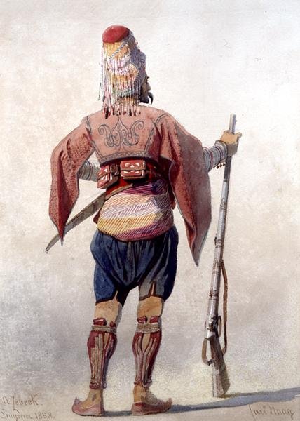 A Zebeck"，一个站着持枪的土耳其战士 作者 卡尔·哈格