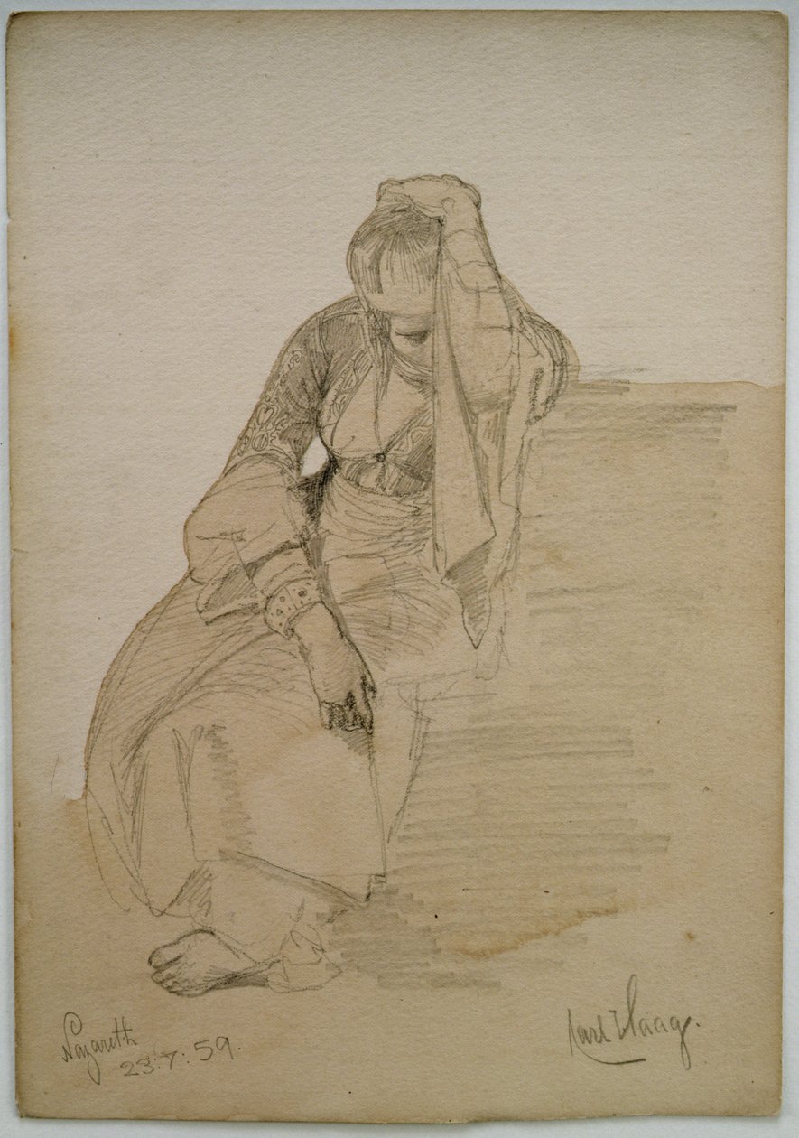 研究一位坐着的女士，拿撒勒，1859年（铅笔和卫生纸在纸上洗） 作者 卡尔·哈格