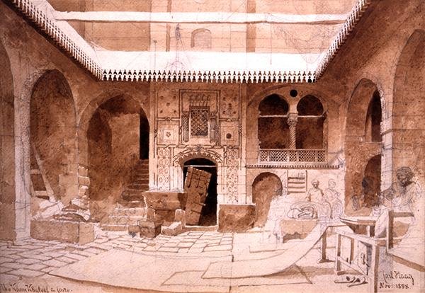 1858年在开罗的Chan Chaleel Carpet Bazaar（铅笔和棕色水洗纸） 作者 卡尔·哈格