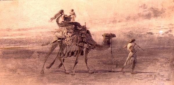沙漠中的旅行（纸上水彩画 作者 卡尔·哈格