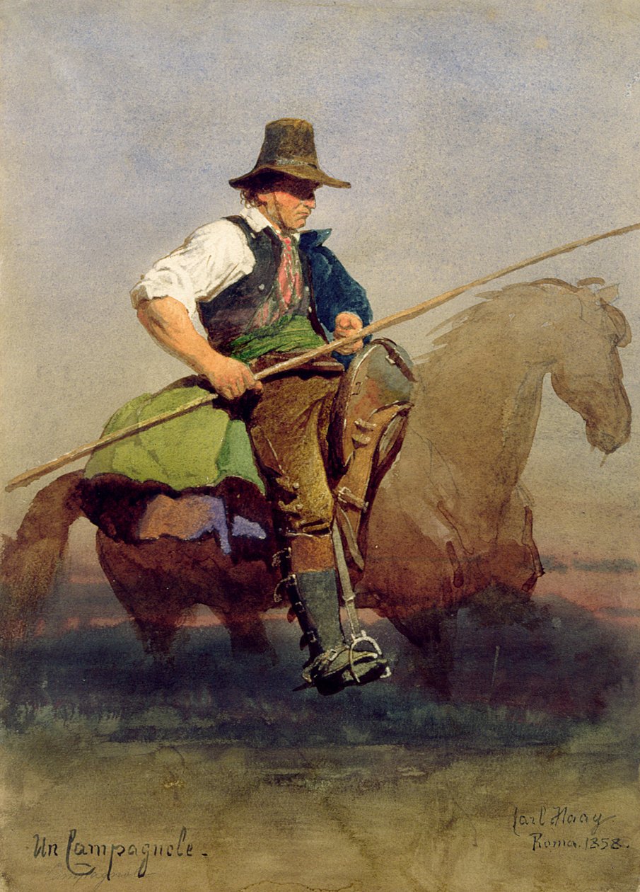 &39;Campagnole&39;，马背上的罗马农民，1858年 作者 卡尔·哈格
