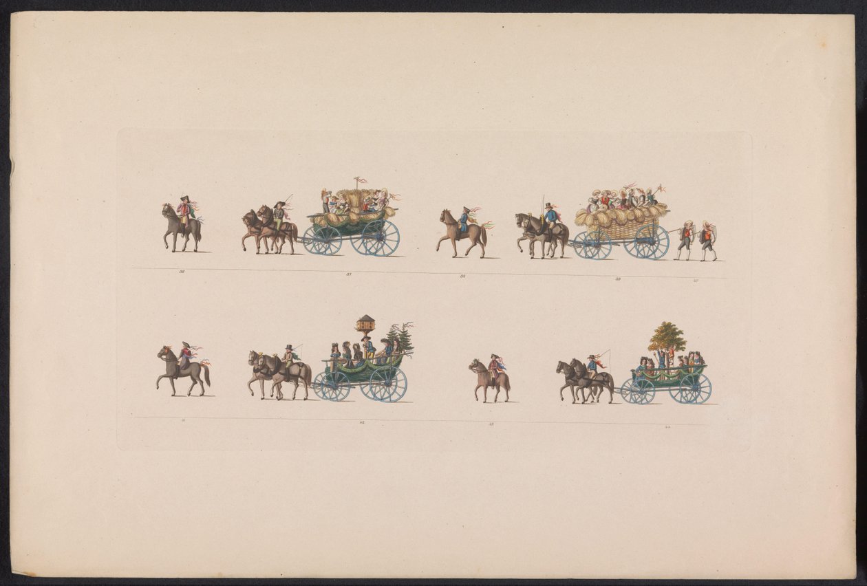 Optocht bij het huwelijk van Prinses Sophie, 1842 (plaat 5)
图林根农民婚礼的纪念张，为庆祝萨克森魏玛-艾森纳赫世袭大公卡尔-亚历山大与世袭大公夫人索菲喜结连理而制作。 作者 卡尔·赫斯