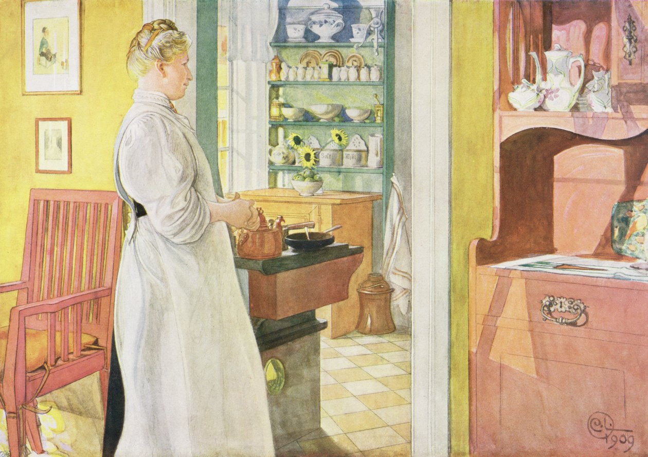 Anna Arnbom（厨房场景），酒吧。 1909年，在&39;Lasst Licht Hinin&39;（`Let in More Light&39;）中 作者 卡尔·拉森