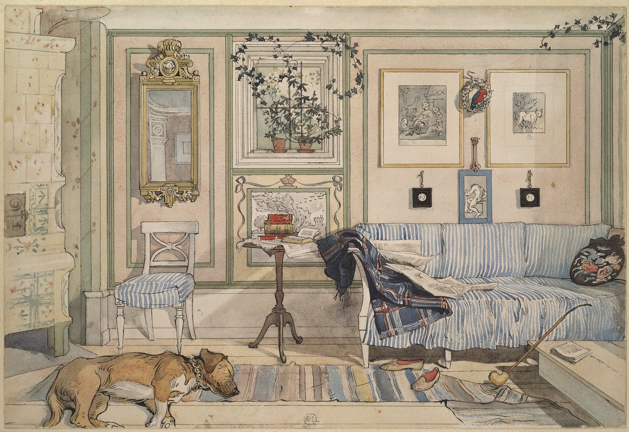 舒适的角落，来自“ A Home”系列，约1895年（纸上水彩） 作者 卡尔·拉森