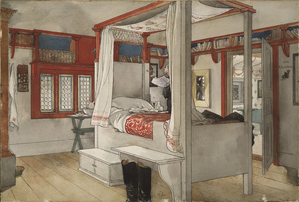 Daddys Room，来自A Home series，c.1895（wc on paper） 作者 卡尔·拉森