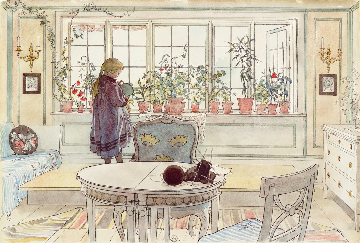 窗台上的鲜花，来自&39;A Home&39;系列，c.1895 作者 卡尔·拉森