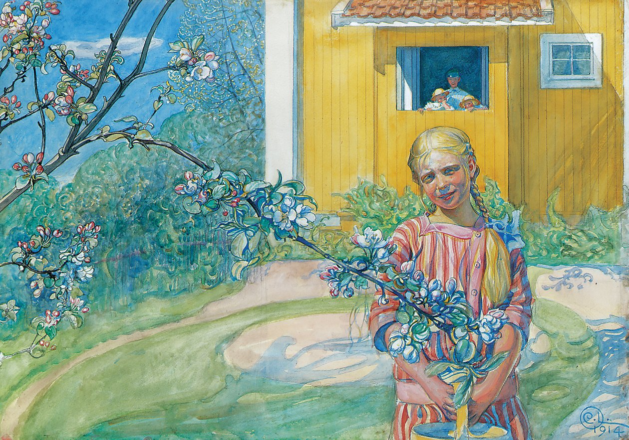 苹果花的女孩，1914年 作者 卡尔·拉森