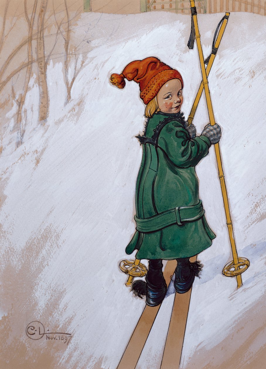小女孩滑雪 作者 卡尔·拉森