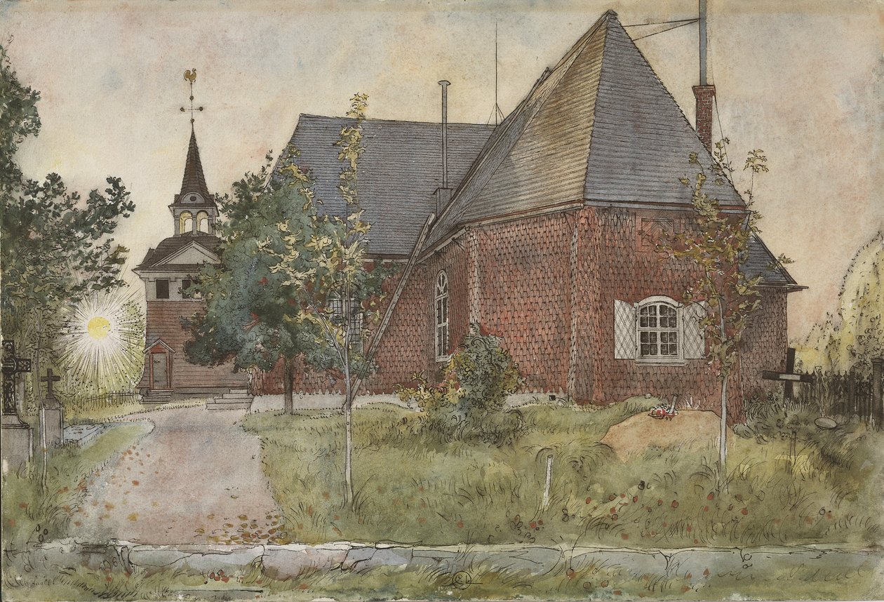 Old Sundborn Church，来自A Home series，c.1895（wc on paper） 作者 卡尔·拉森