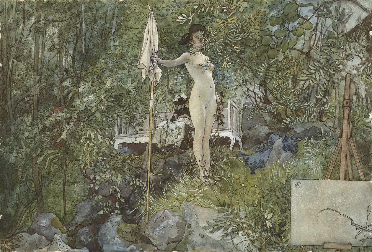 露天工作室，来自A Home系列，c.1895（纸上wc） 作者 卡尔·拉森