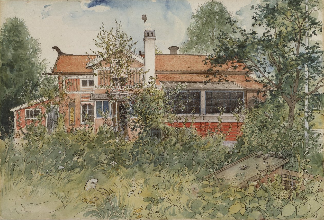 The Cottage，来自A Home series，c.1895（wc on paper） 作者 卡尔·拉森
