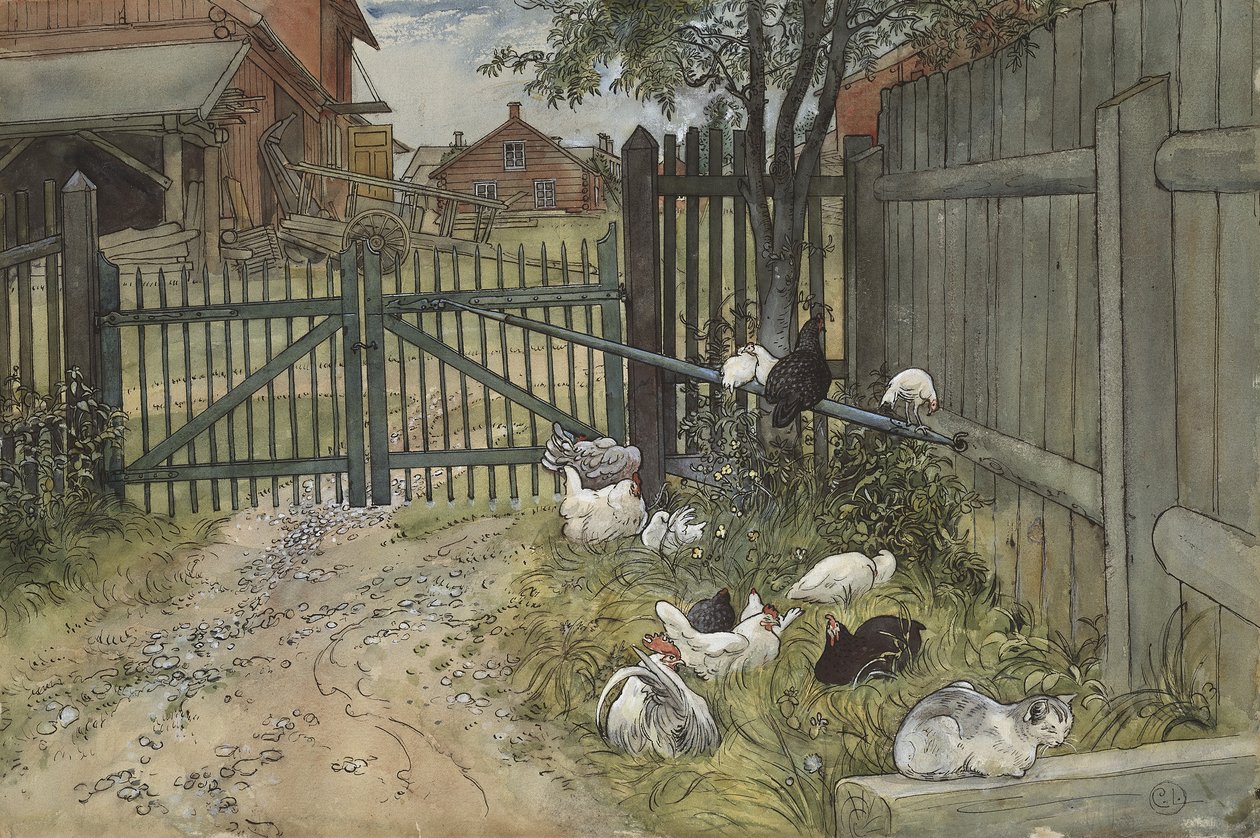 The Gate，来自A Home series，c.1895（wc on paper） 作者 卡尔·拉森