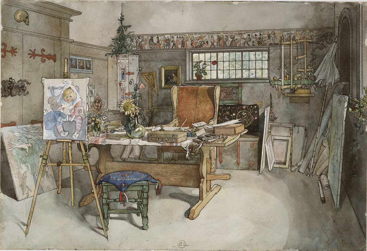 该工作室，来自A Home系列，c.1895（纸上wc） 作者 卡尔·拉森