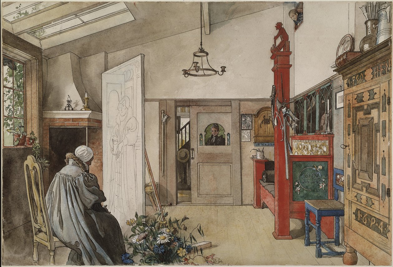 该工作室，来自A Home系列，c.1895（纸上wc） 作者 卡尔·拉森